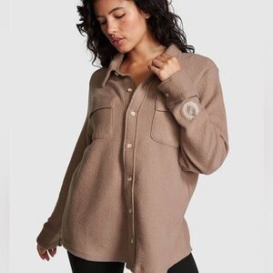 Victoria's Secret Pink Iced Coffee Brown Reversed Fleece Shacket Oversized Small